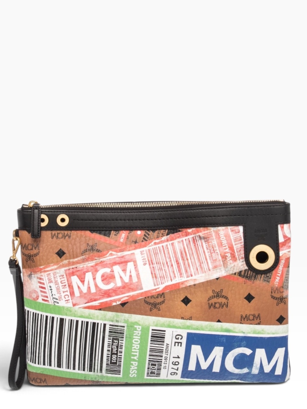 MCM Visetos Flight Print Medium Zip Pouch - NWOT